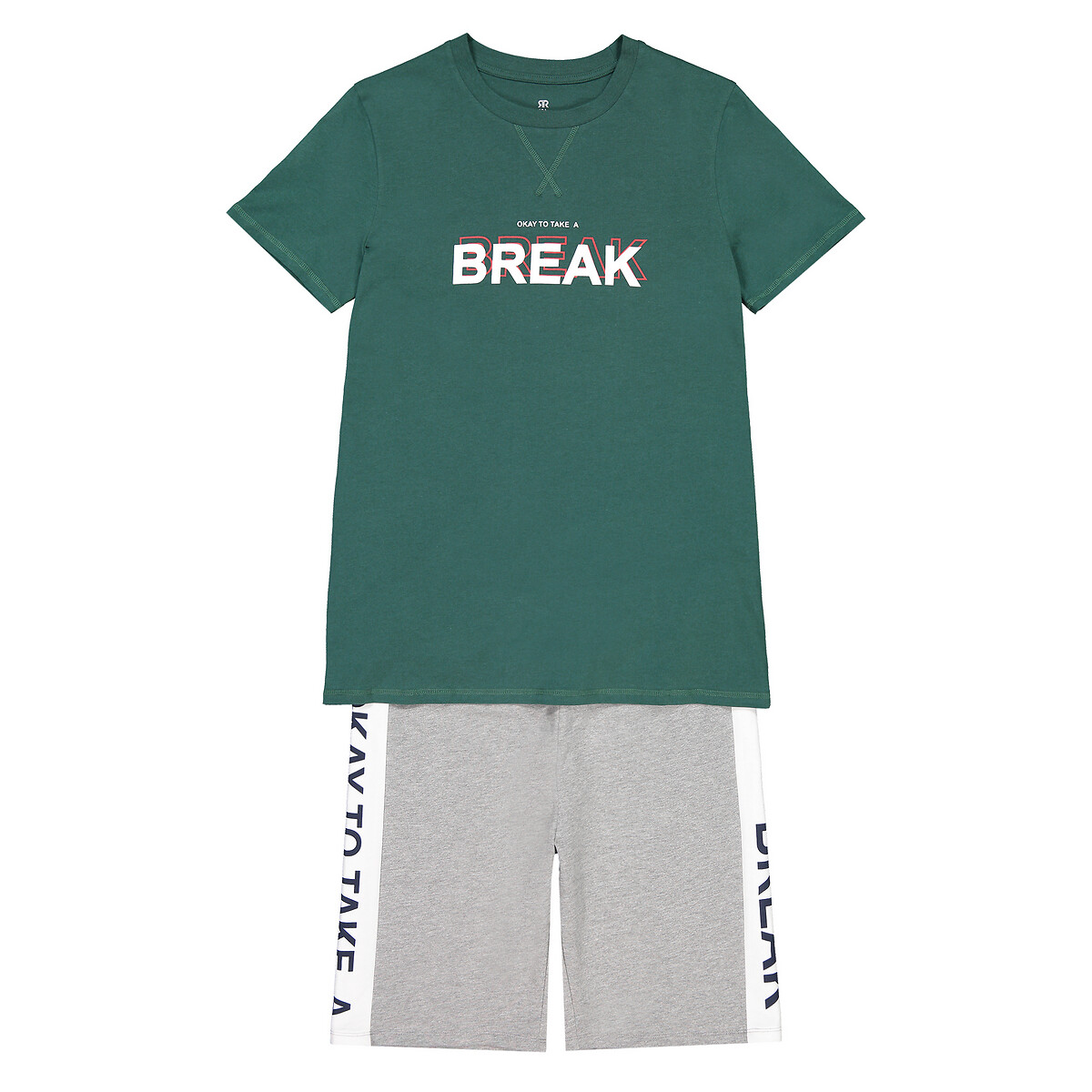 Пижама LaRedoute С шортами из биохлопка 10-18 лет 18 лет - 180 см зеленый, размер 18 лет - 180 см