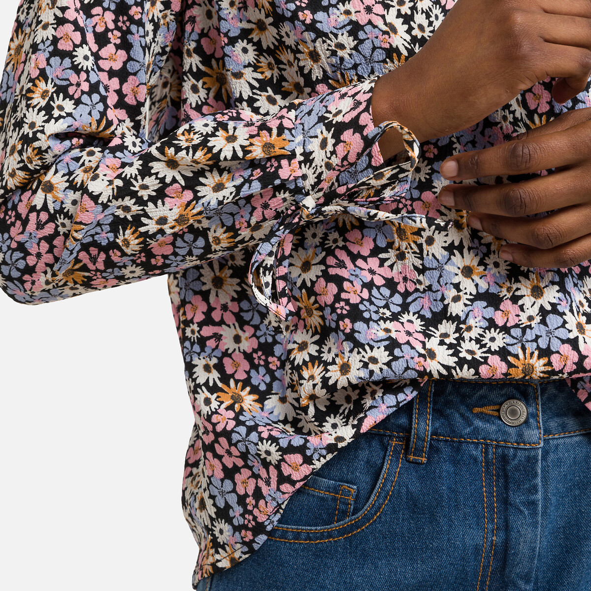 Блузка С цветочным принтом и V-образным вырезом XS розовый LaRedoute, размер XS - фото 3