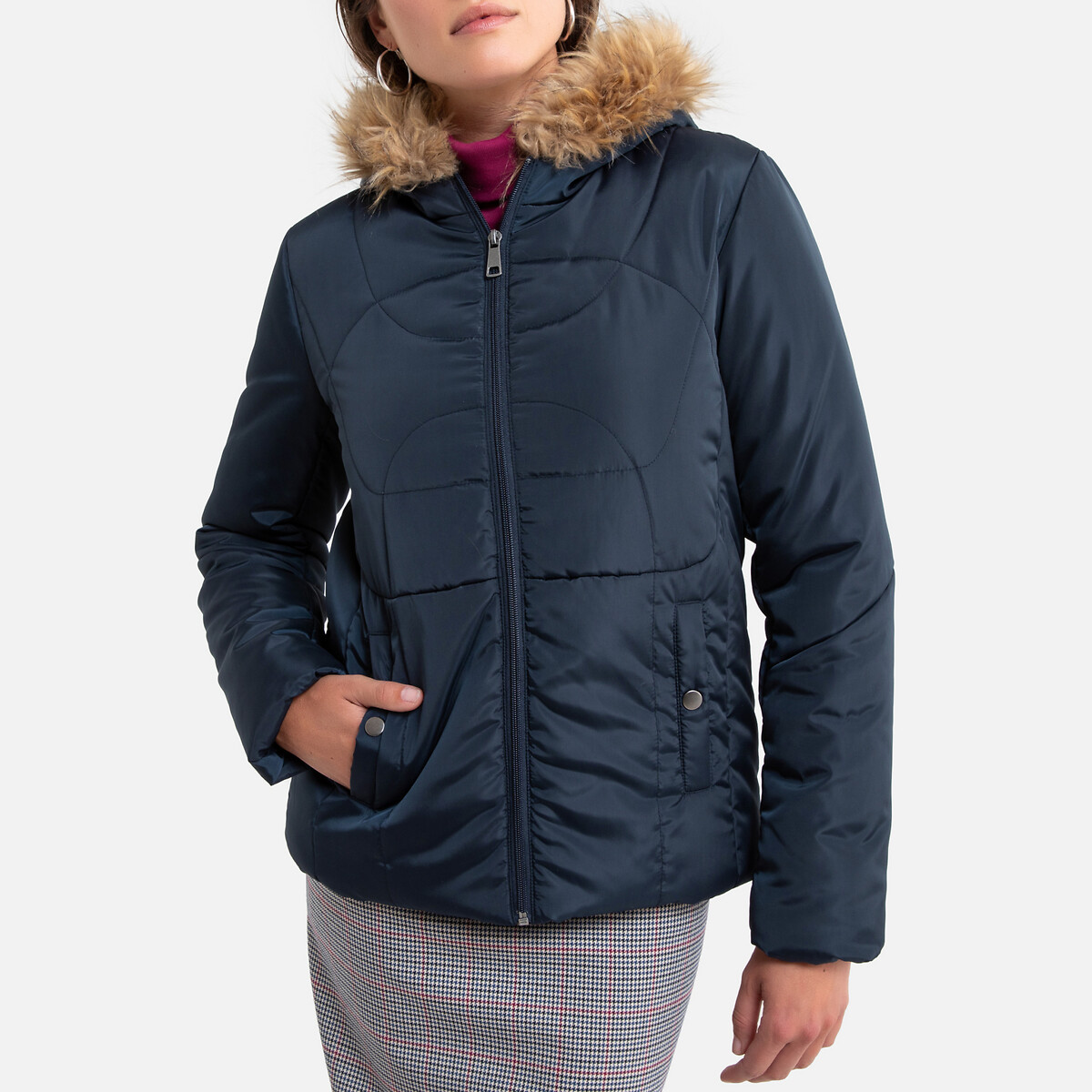 Куртка La Redoute Короткая с капюшоном зимняя модель 52 (FR) - 58 (RUS) синий, размер 52 (FR) - 58 (RUS)