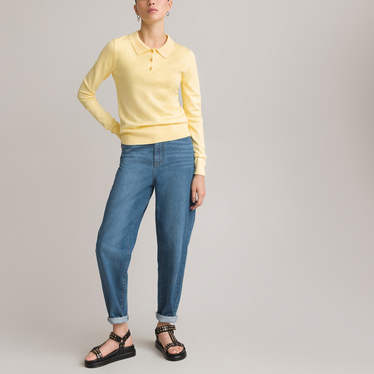 Пуловер LA REDOUTE COLLECTIONS С воротником-поло длинными рукавами из тонкого трикотажа XL желтый, размер XL - фото 2