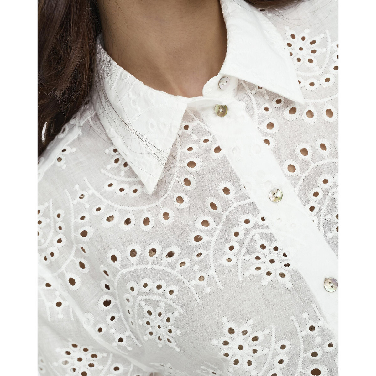 Блузка укороченная английская вышивка  S белый LaRedoute, размер S - фото 3