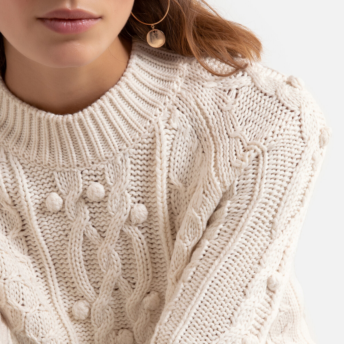 Пуловер La Redoute Из плотного трикотажа круглый вырез S белый, размер S - фото 3