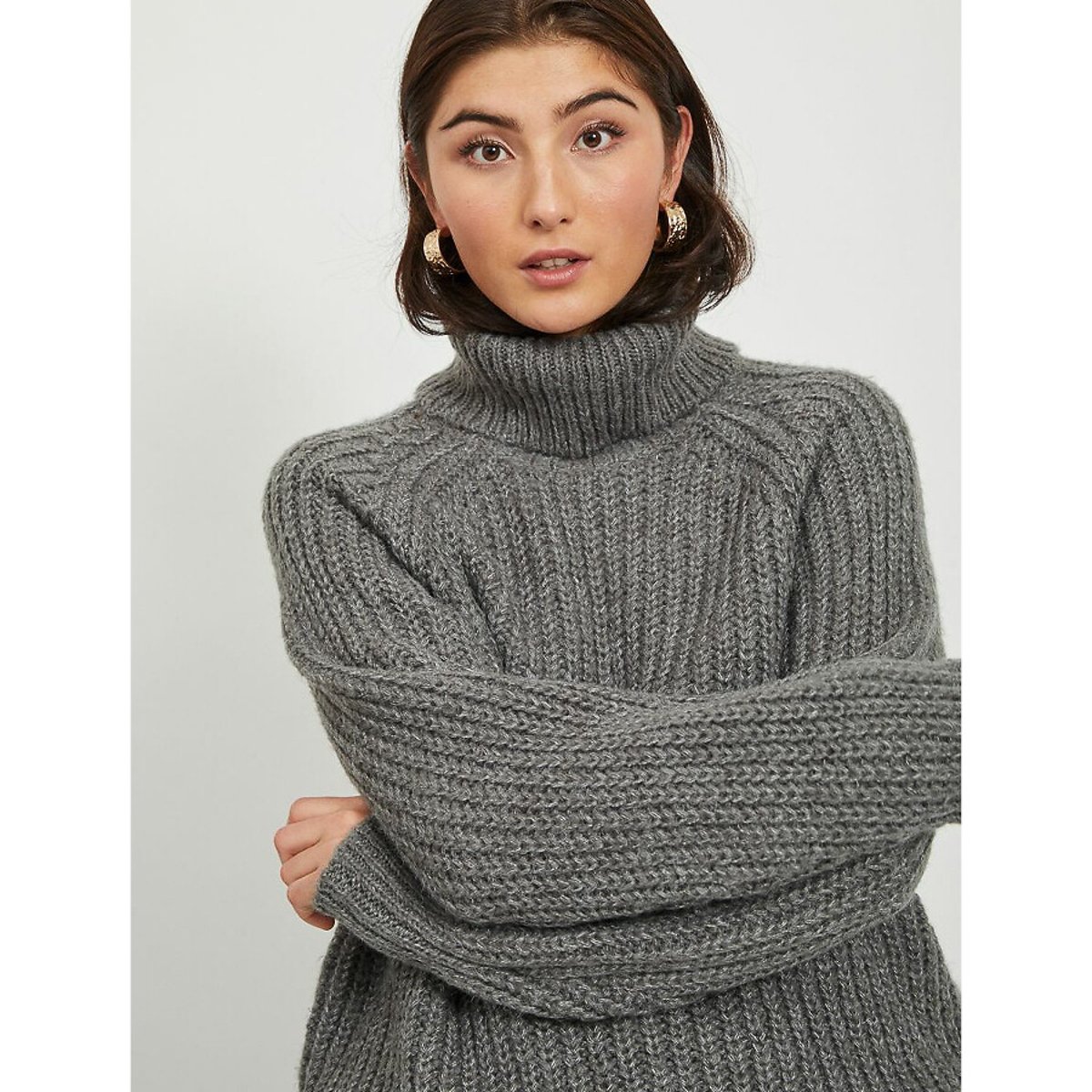 Пуловер LaRedoute С длинным отворотом из плотного трикотажа L серый, размер L - фото 3