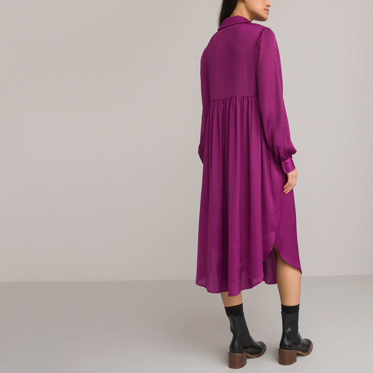 Длинное Платье-рубашка с длинными рукавами 40 фиолетовый LaRedoute, размер 40 - фото 4