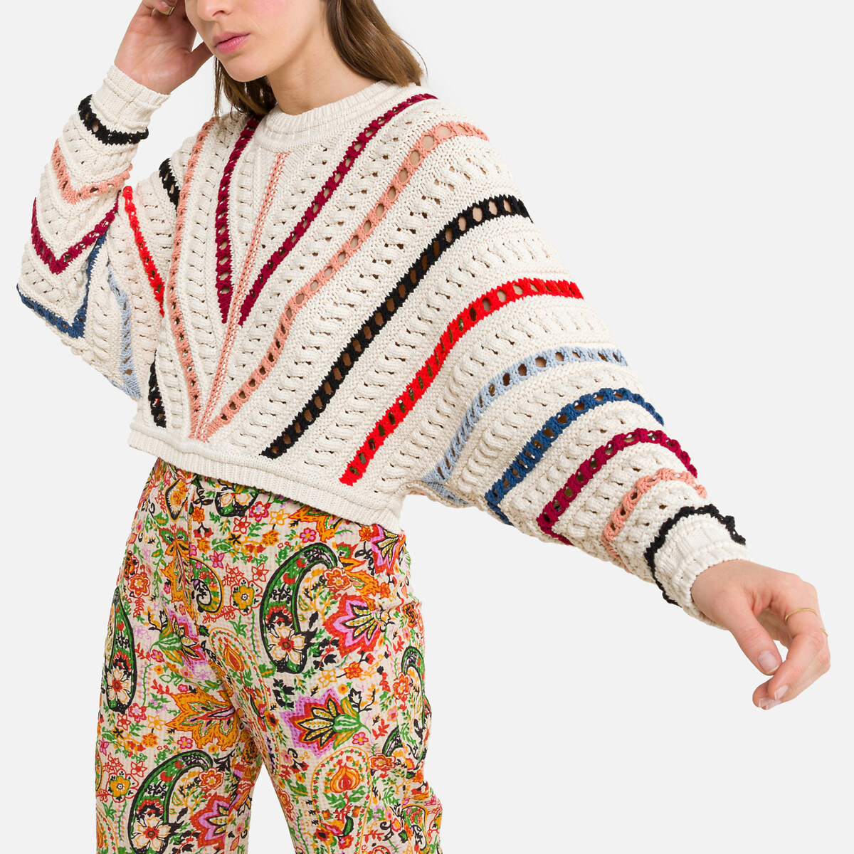 Пуловер BA&SH С V-образным вырезом из ажурного трикотажа GARDY 1(S) бежевый, размер 1(S)