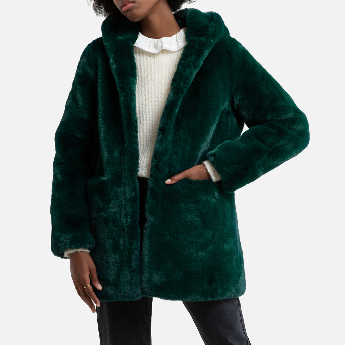 Пальто La Redoute Из искусственного меха с капюшоном L зеленый, размер L - фото 1