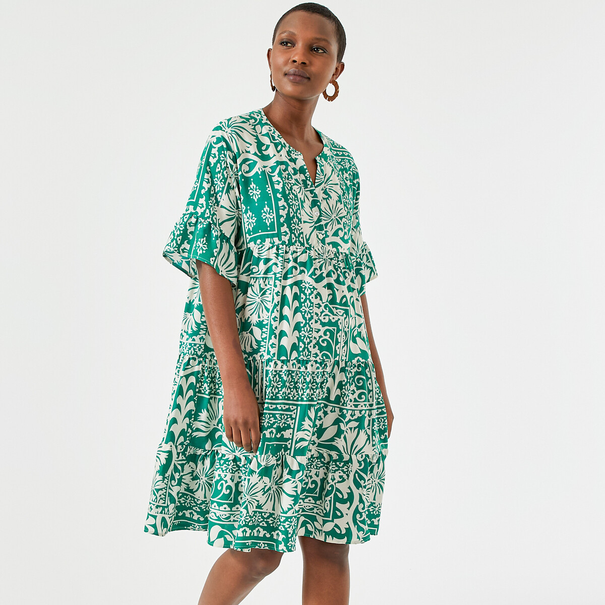 Платье-миди расклешенное с цветочным принтом 40/42 зеленый платье расклешенное с принтом uniqlo зеленый