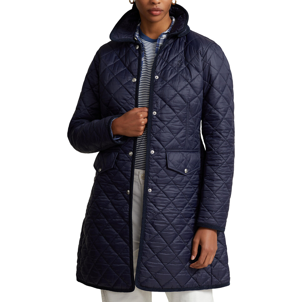 Куртка стеганая средней длины на кнопках M синий модная глянцевая короткая стеганая куртка без стирки женская новинка зима 2022 корейская версия пуховая стеганая куртка женское пальто
