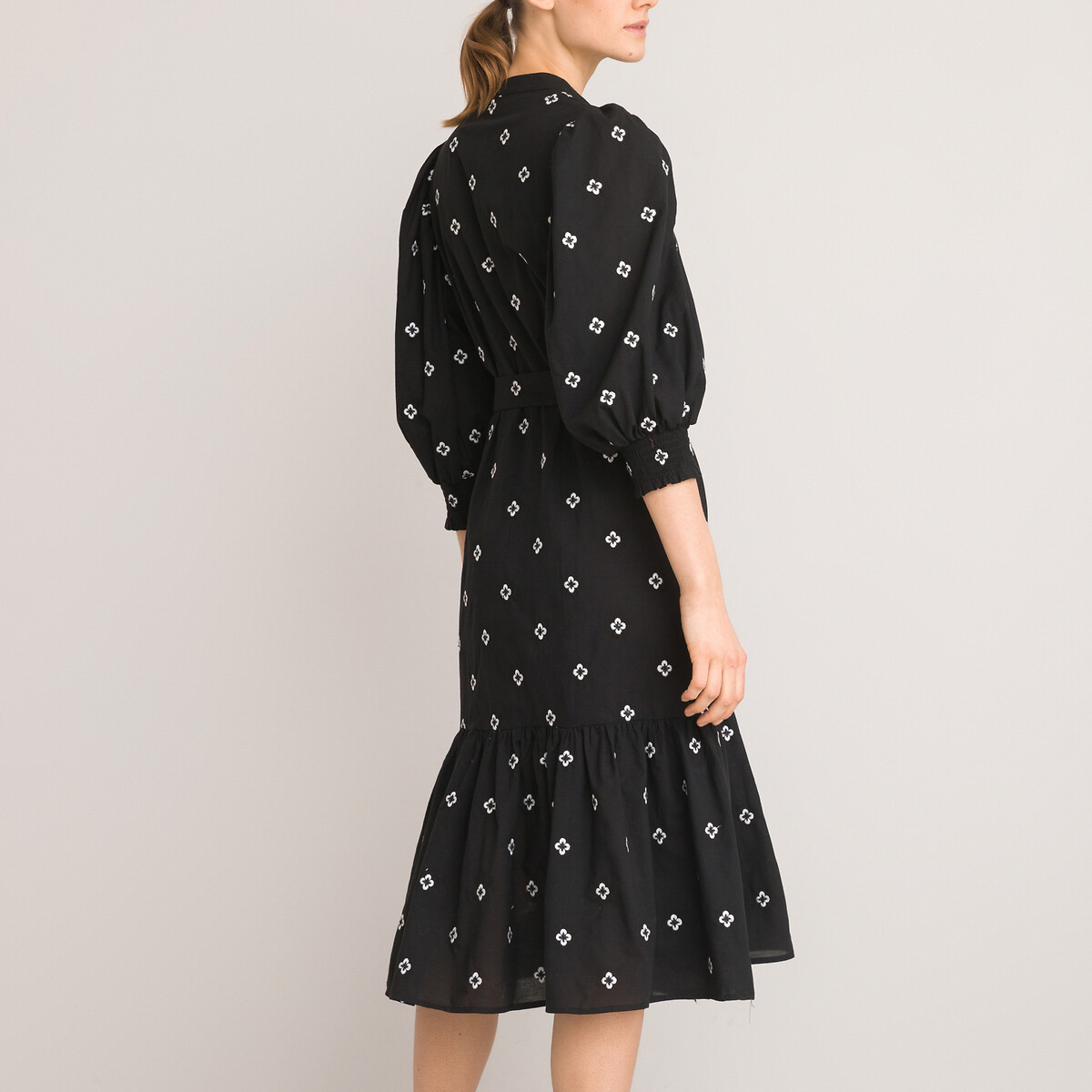 Длинное LA REDOUTE COLLECTIONS Платье с круглым вырезом и рукавами 34 с вышивкой 42 черный, размер 42 - фото 4