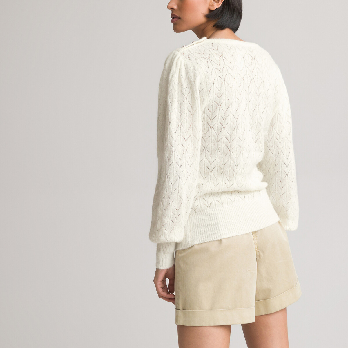Пуловер LA REDOUTE COLLECTIONS С круглым вырезом из трикотажа пуантель M белый, размер M - фото 4