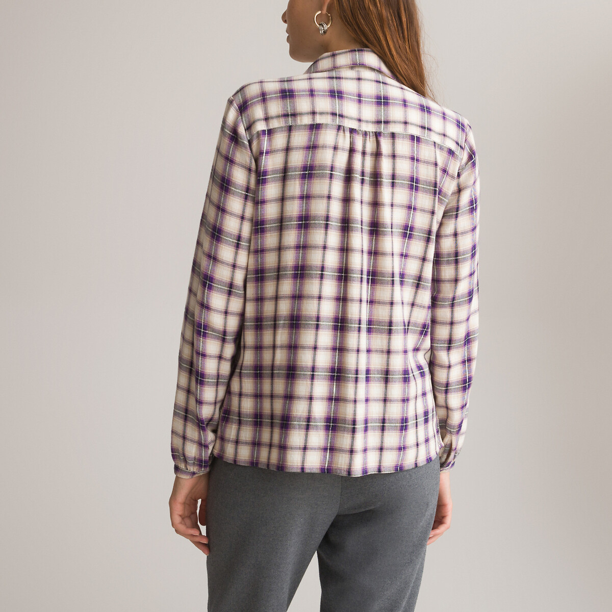 Рубашка в клетку с длинными рукавами  36 (FR) - 42 (RUS) фиолетовый LaRedoute, размер 36 (FR) - 42 (RUS) Рубашка в клетку с длинными рукавами  36 (FR) - 42 (RUS) фиолетовый - фото 4