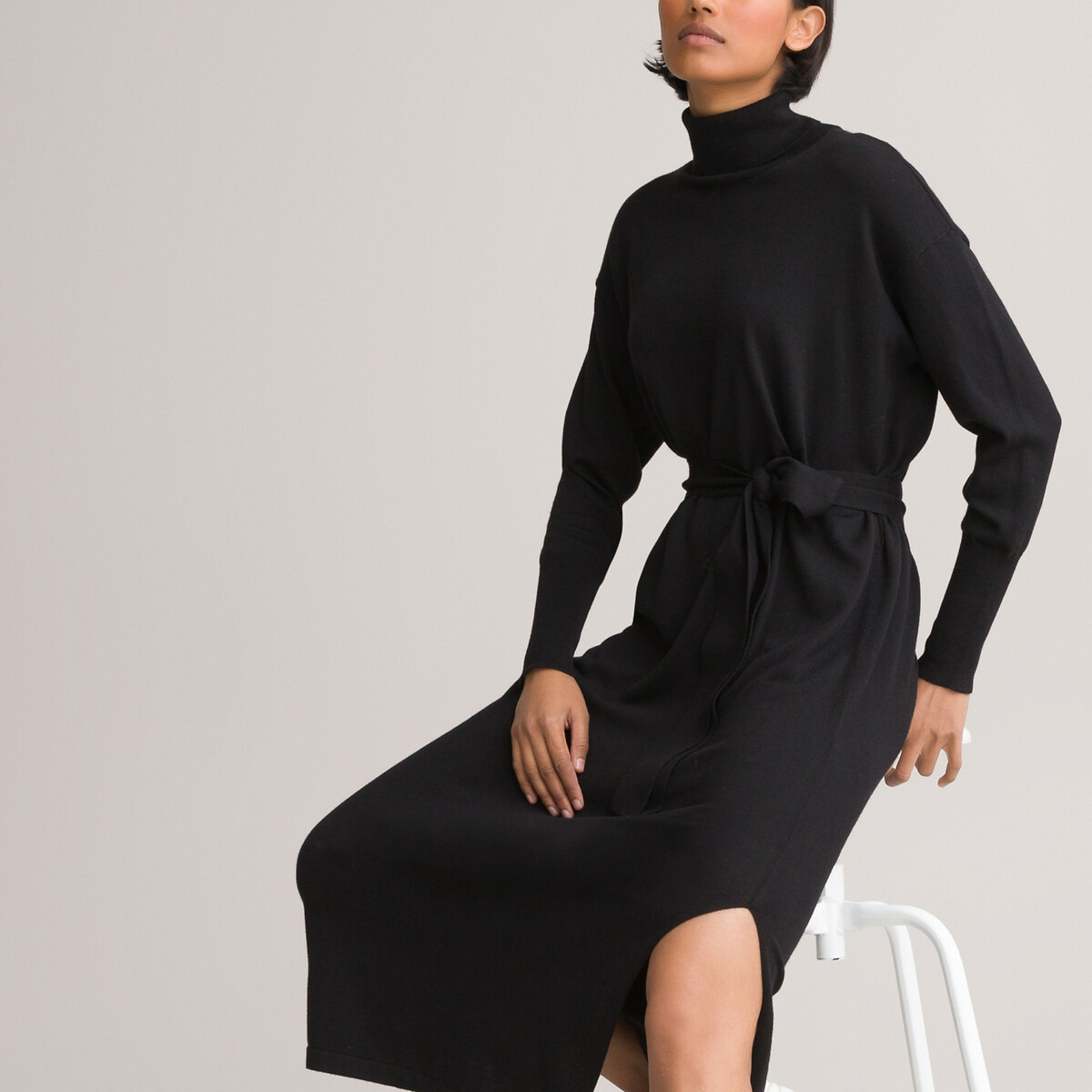 Платье-пуловер LaRedoute С длинным воротником и рукавами M черный, размер M - фото 2