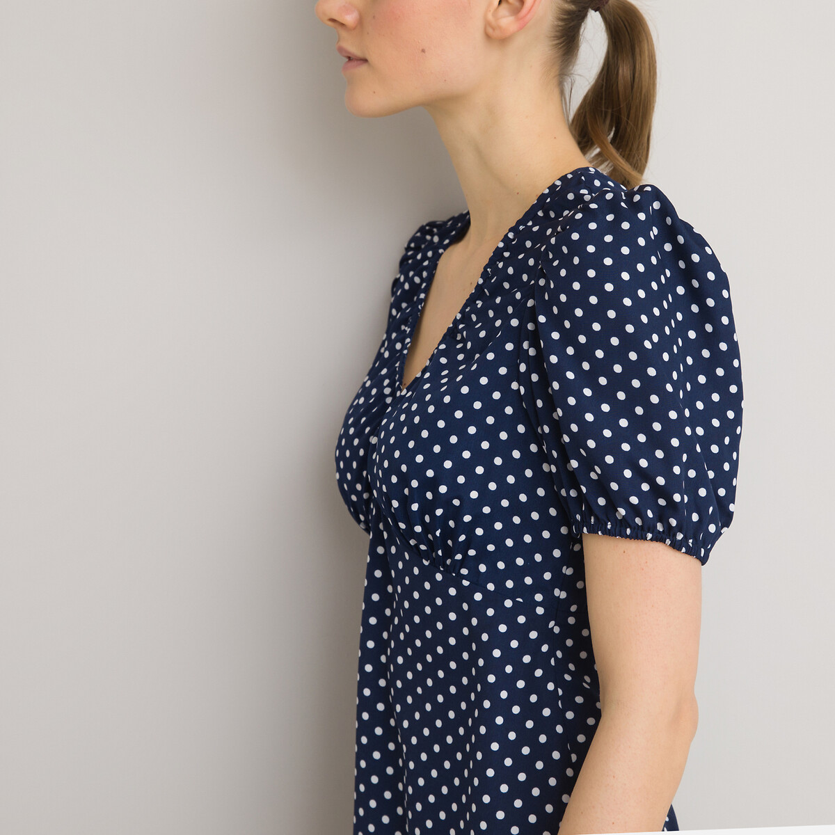 Платье LA REDOUTE COLLECTIONS Короткое с V-образным вырезом принт в горошек 40 другие, размер 40 - фото 3