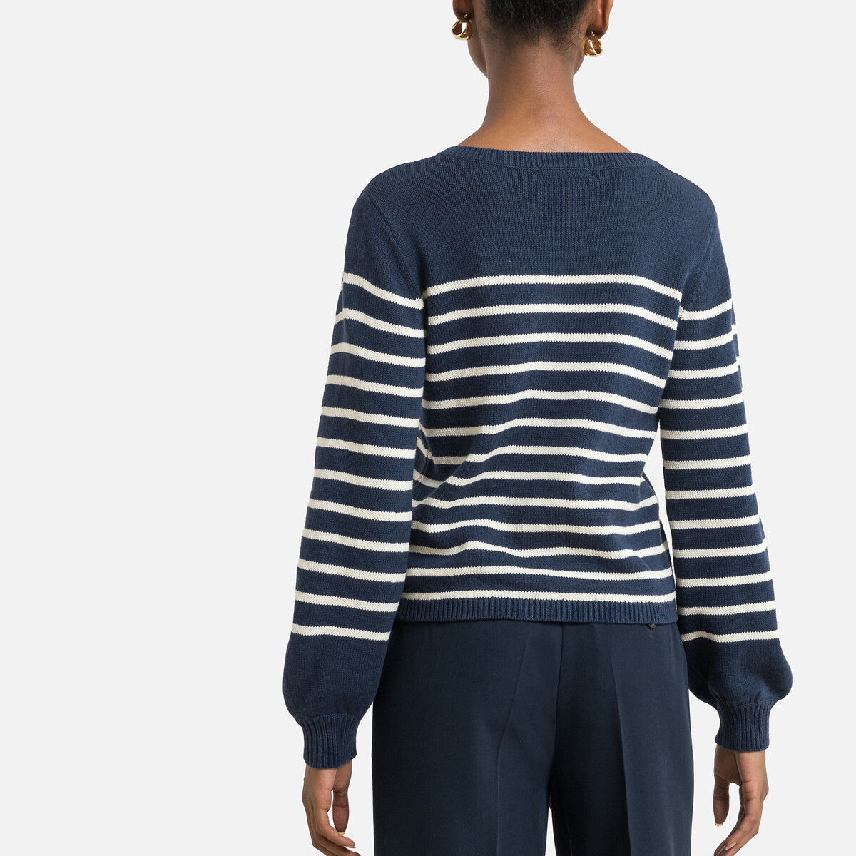 Пуловер JDY В полоску с круглым вырезом S синий, размер S - фото 4