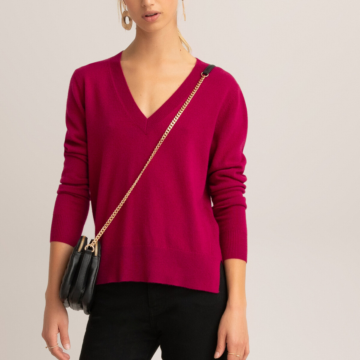 Пуловер La Redoute С V-образным вырезом из кашемира тонкий трикотаж XL красный, размер XL - фото 2