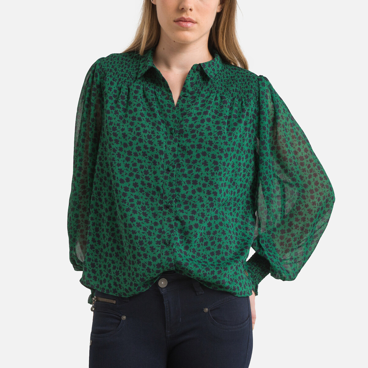 Блузка с длинными рукавами S зеленый