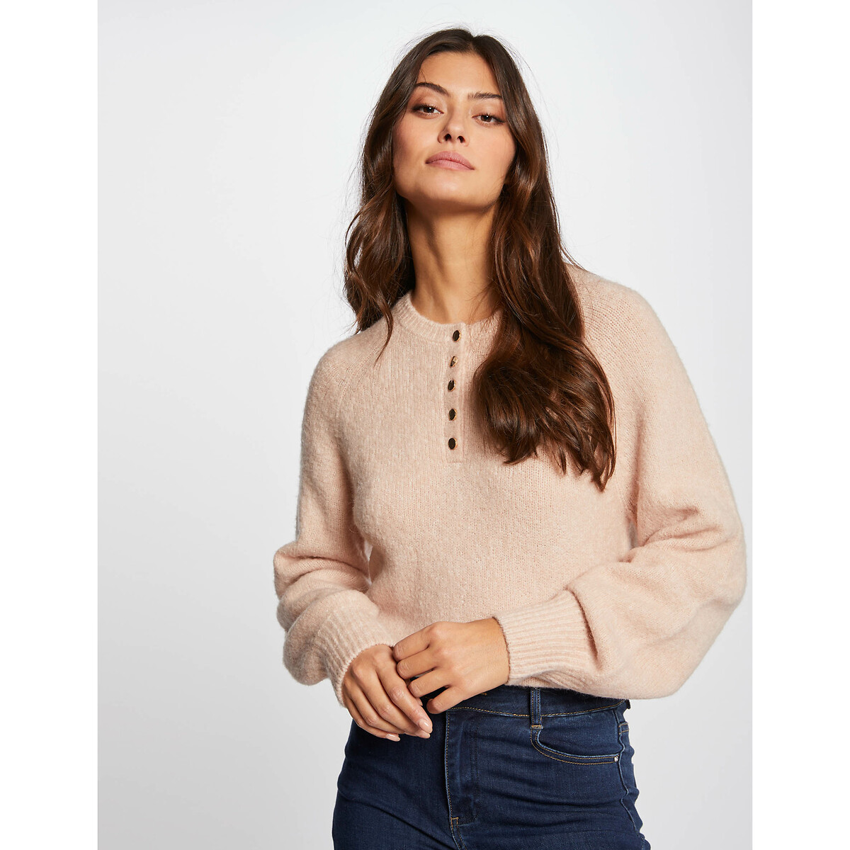 Пуловер MORGAN С длинными рукавами на пуговицах L розовый, размер L