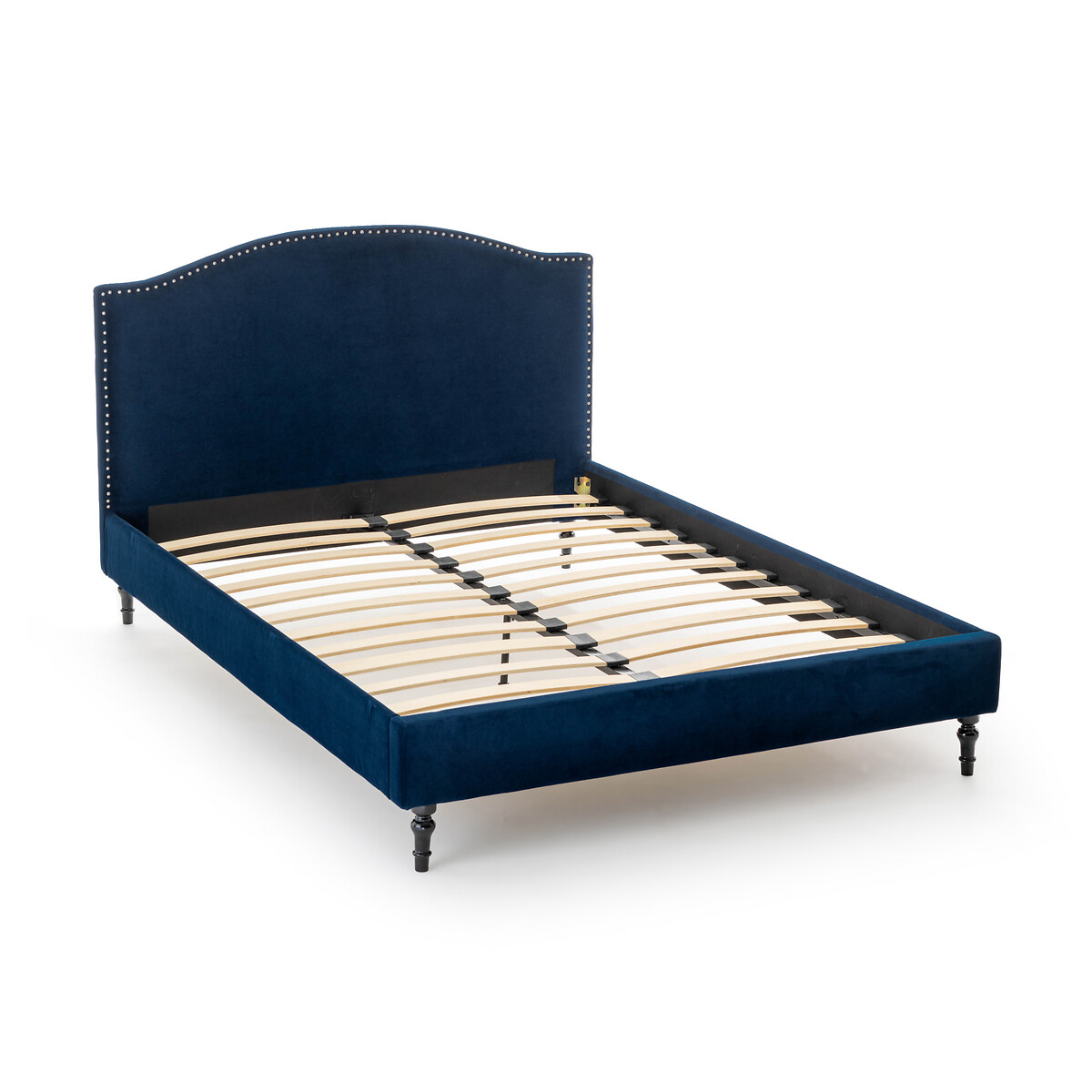 Кровать LaRedoute Из велюра с отделкой заклепками с кроватным основанием Andante 140 x 190 см синий, размер 140 x 190 см - фото 3