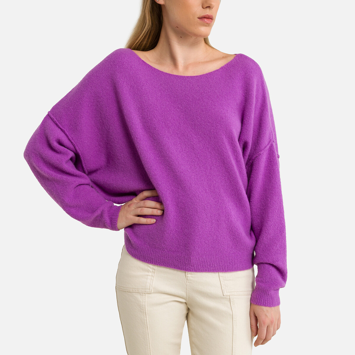 Пуловер с длинными рукавами и вырезом-лодочкой DAMSVILLE XS/S фиолетовый пуловер с вырезом лодочка из смесовой шерсти wopy xs s бежевый