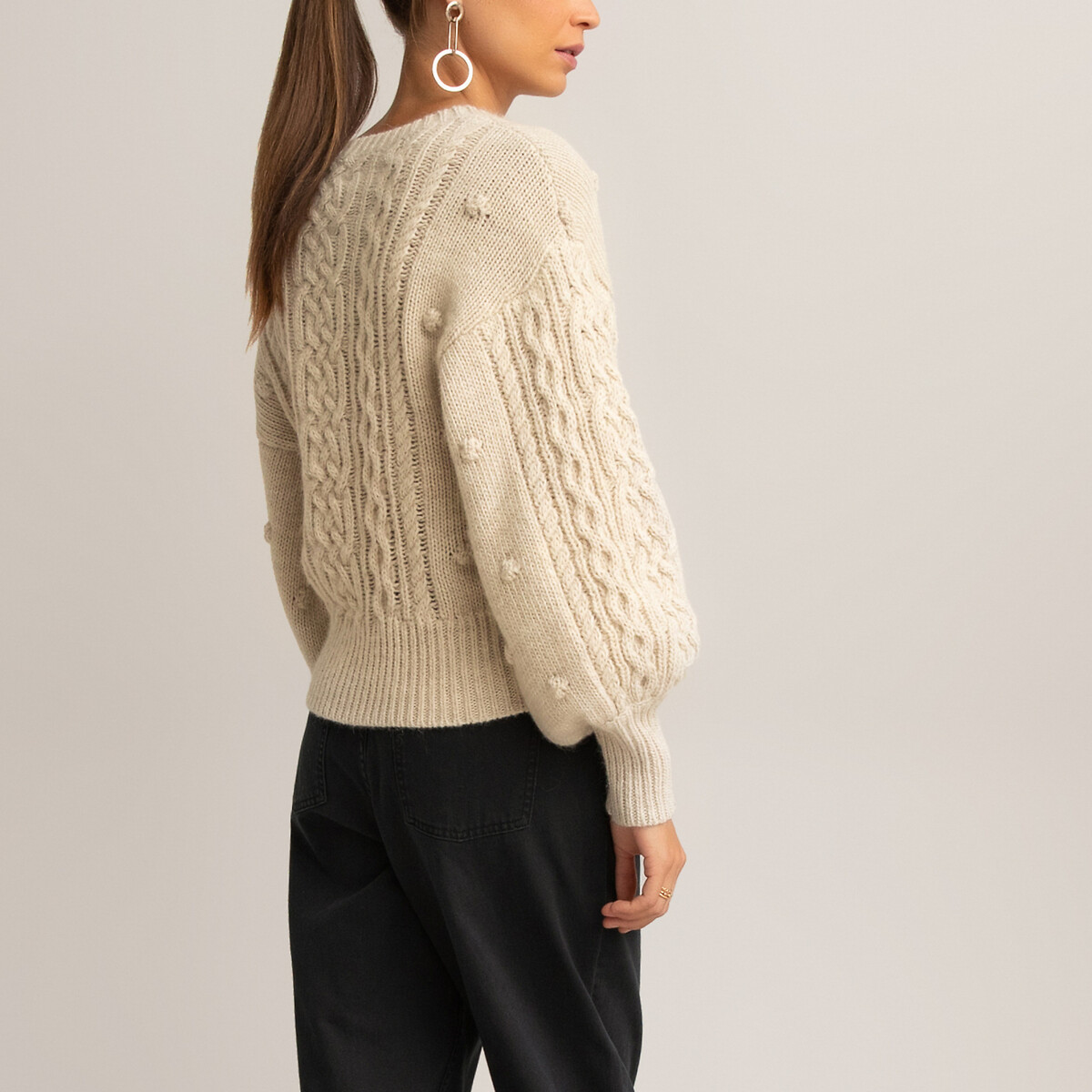 Пуловер La Redoute С круглым вырезом из плотного трикотажа S бежевый, размер S - фото 4
