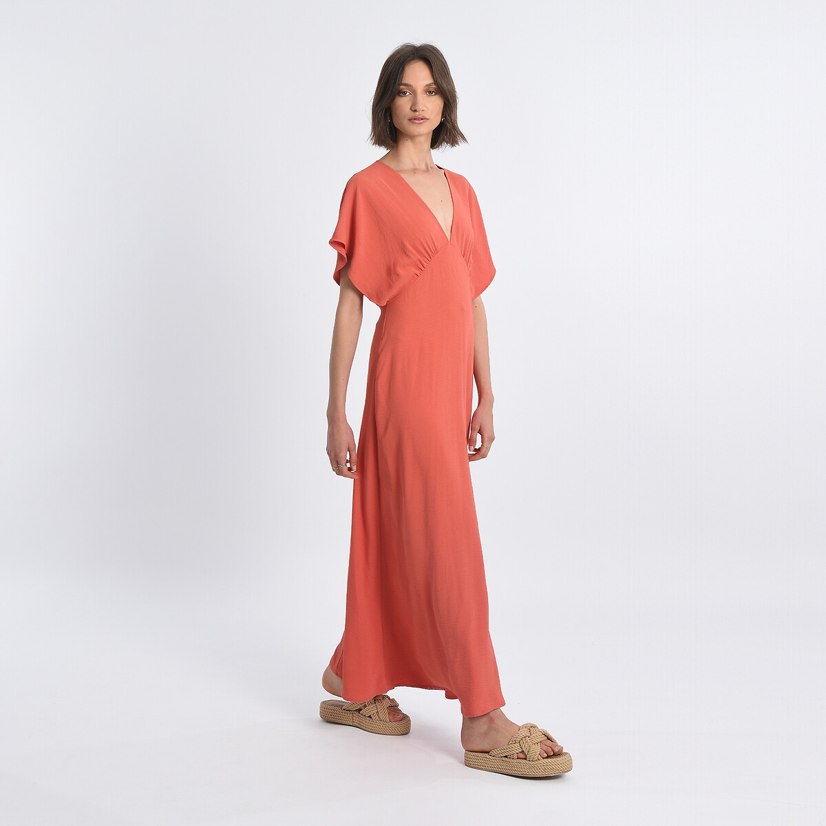 Платье Длинное с V-образным вырезом XL оранжевый LaRedoute, размер XL - фото 2