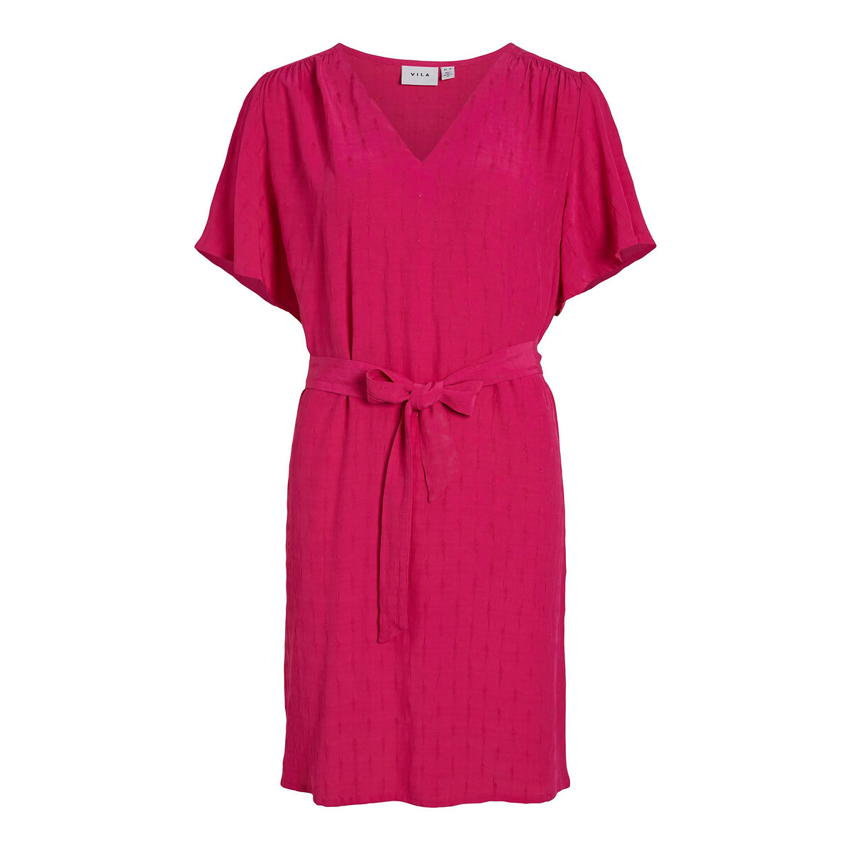 Платье короткое пояс с завязками  48 розовый LaRedoute, размер 48 - фото 1