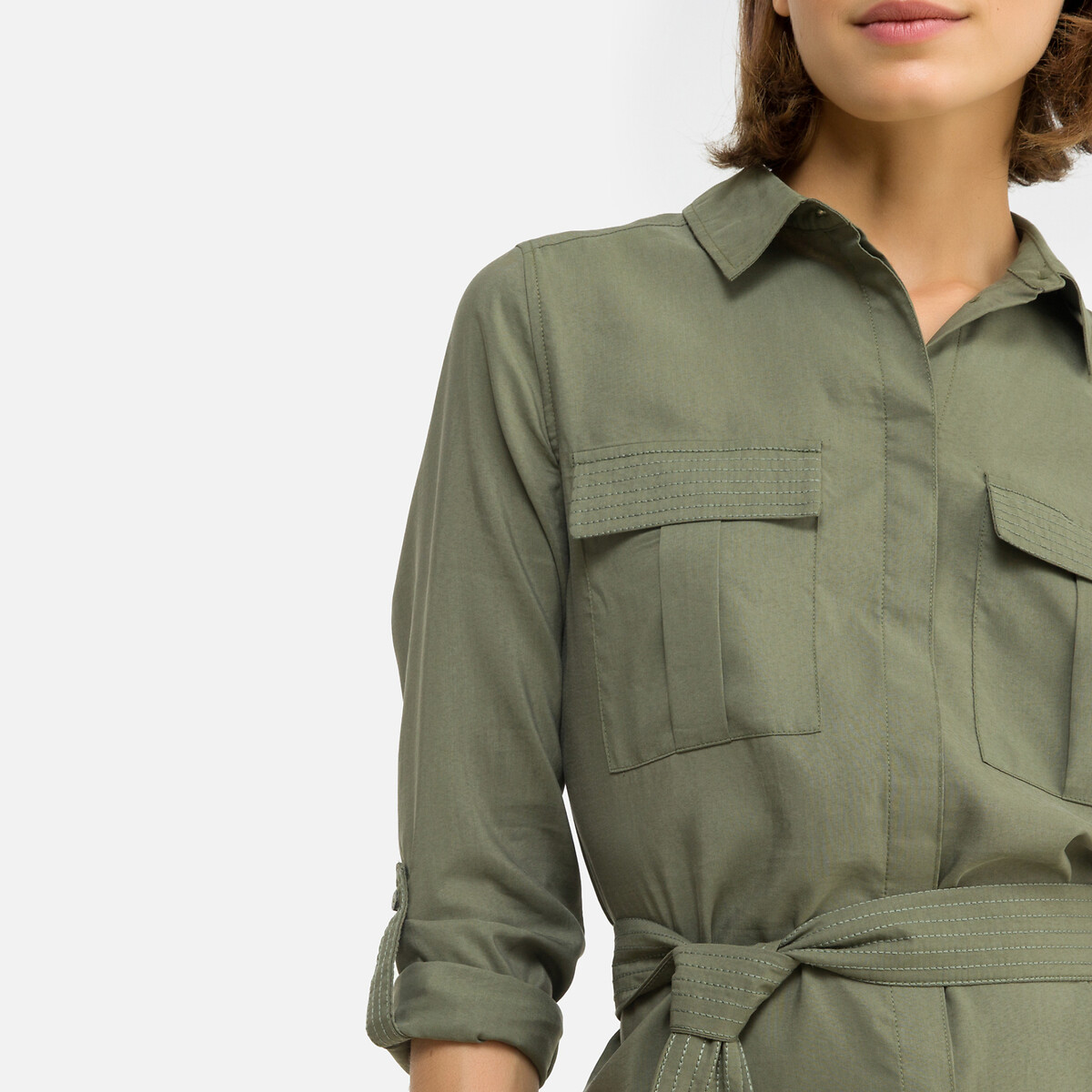 Платье-рубашка LaRedoute Длинное прямой покрой длинные рукава XS зеленый, размер XS - фото 2