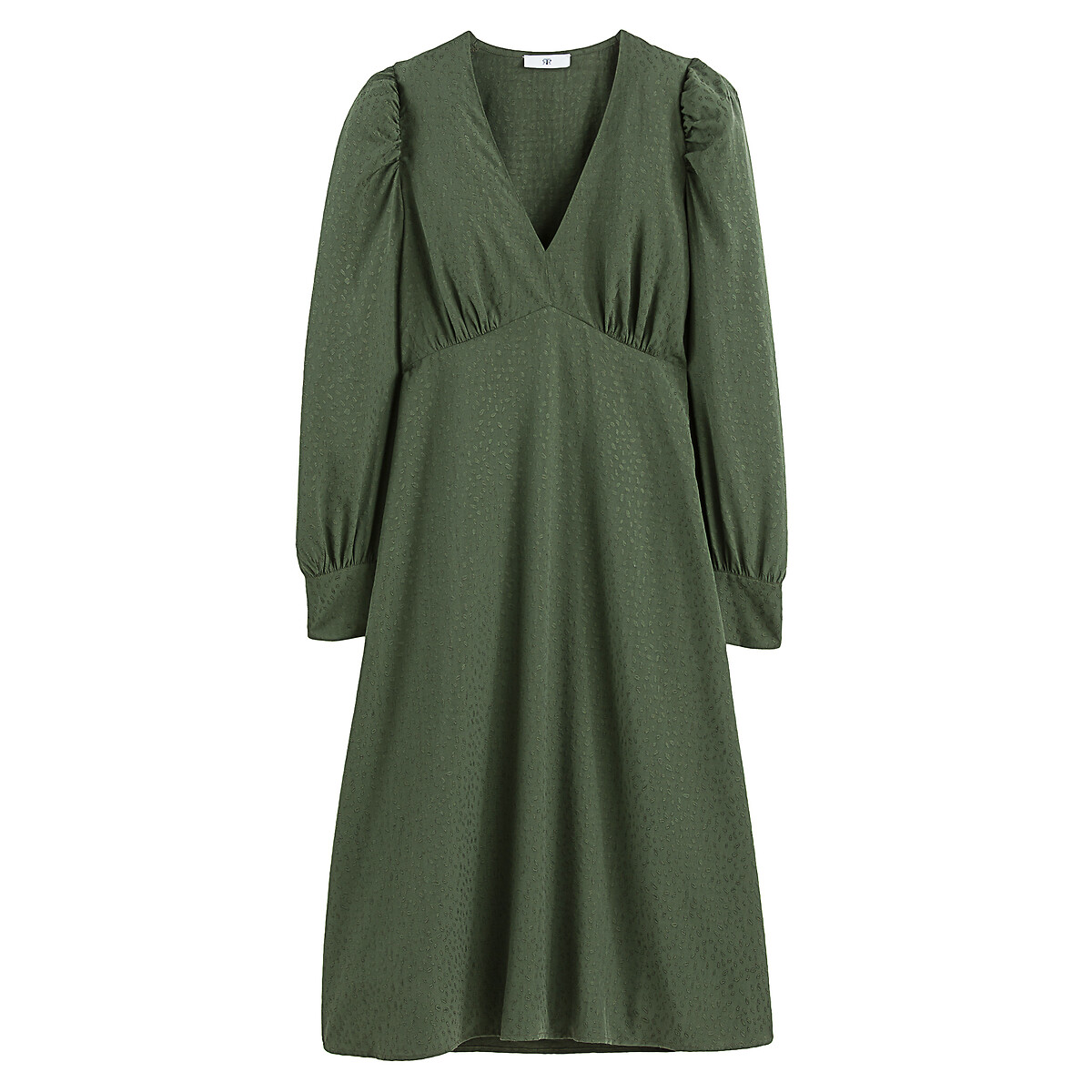 Платье С V-образным вырезом с длинными рукавами жаккардовая ткань 40 зеленый LaRedoute, размер 40 - фото 5