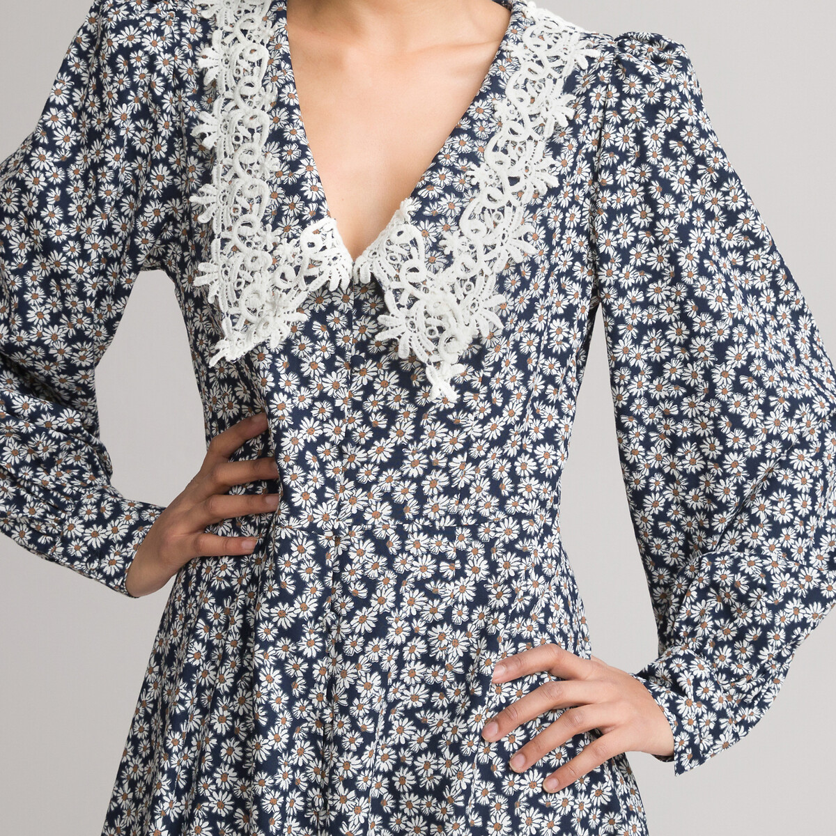 Платье LA REDOUTE COLLECTIONS С отложным воротником длинные рукава с цветочным принтом 42 разноцветный, размер 42 - фото 3