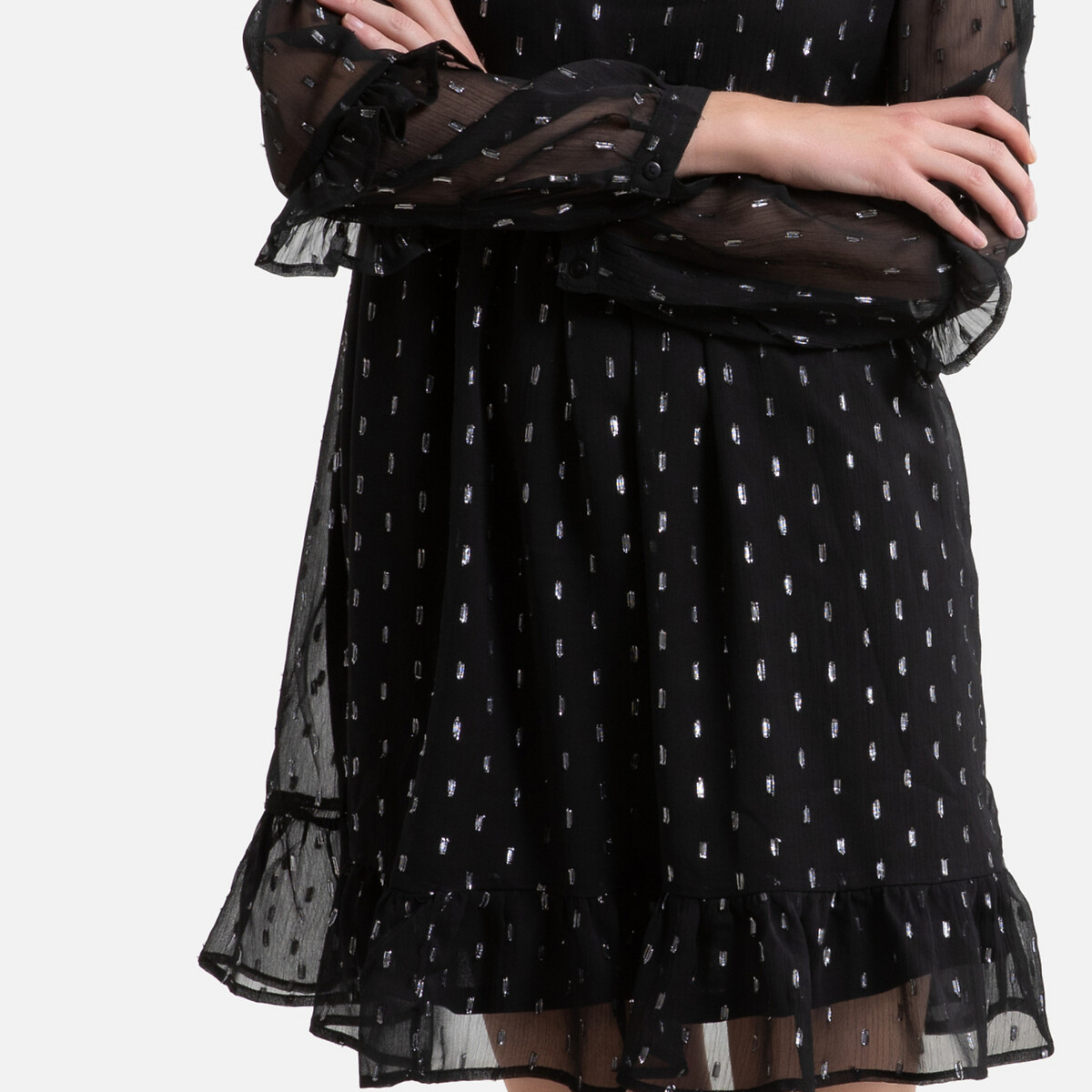 Платье LaRedoute Короткое с воланом v-образный вырез 38 (FR) - 44 (RUS) черный, размер 38 (FR) - 44 (RUS) Короткое с воланом v-образный вырез 38 (FR) - 44 (RUS) черный - фото 3