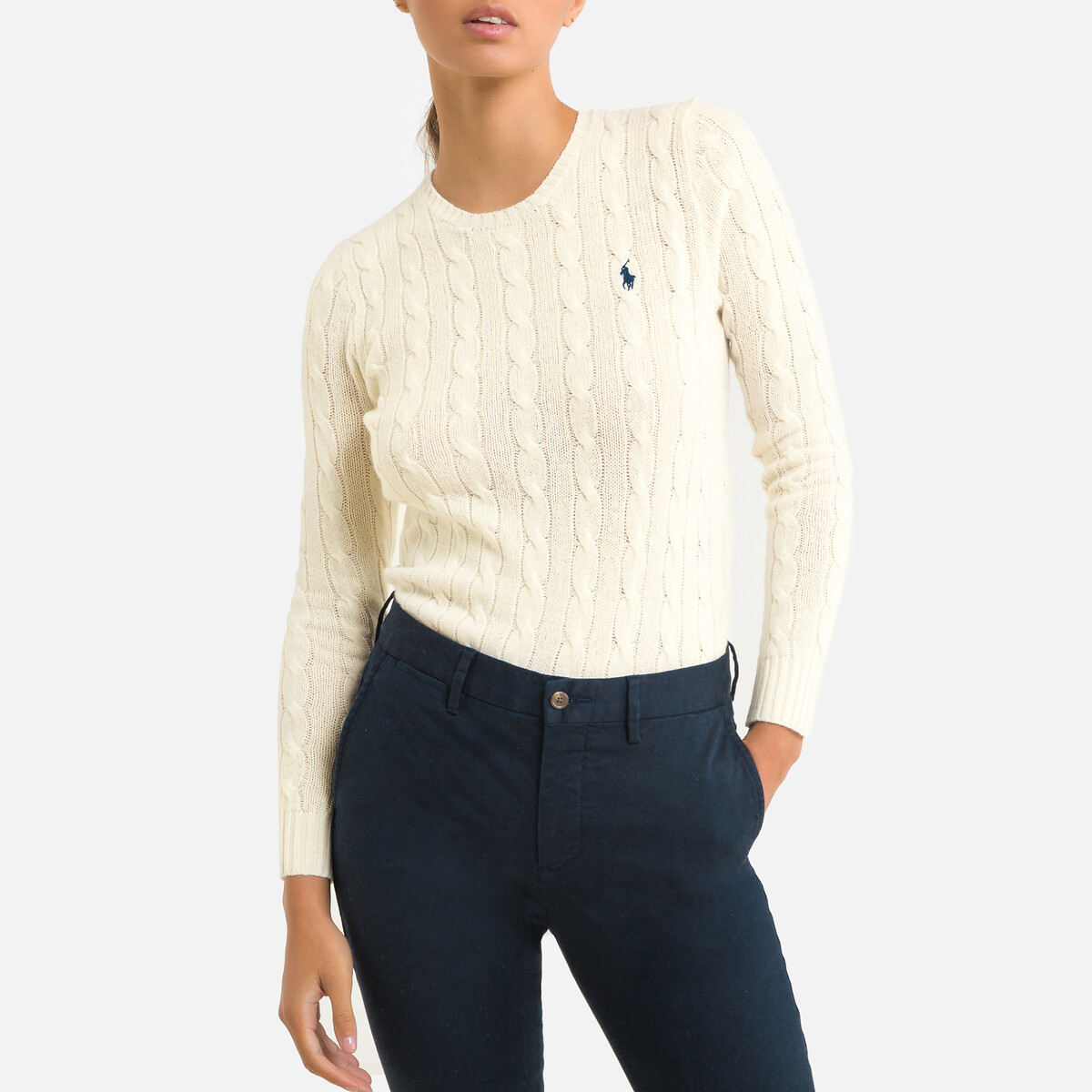 Пуловер LaRedoute С круглым вырезом из трикотажа с узором косы L бежевый, размер L - фото 1