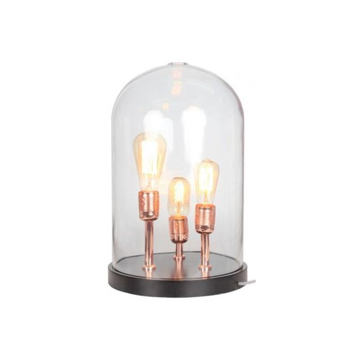 Lampe A Poser Socle En Bois Noir Cloche En Verre Trois Ampoules KUPFER