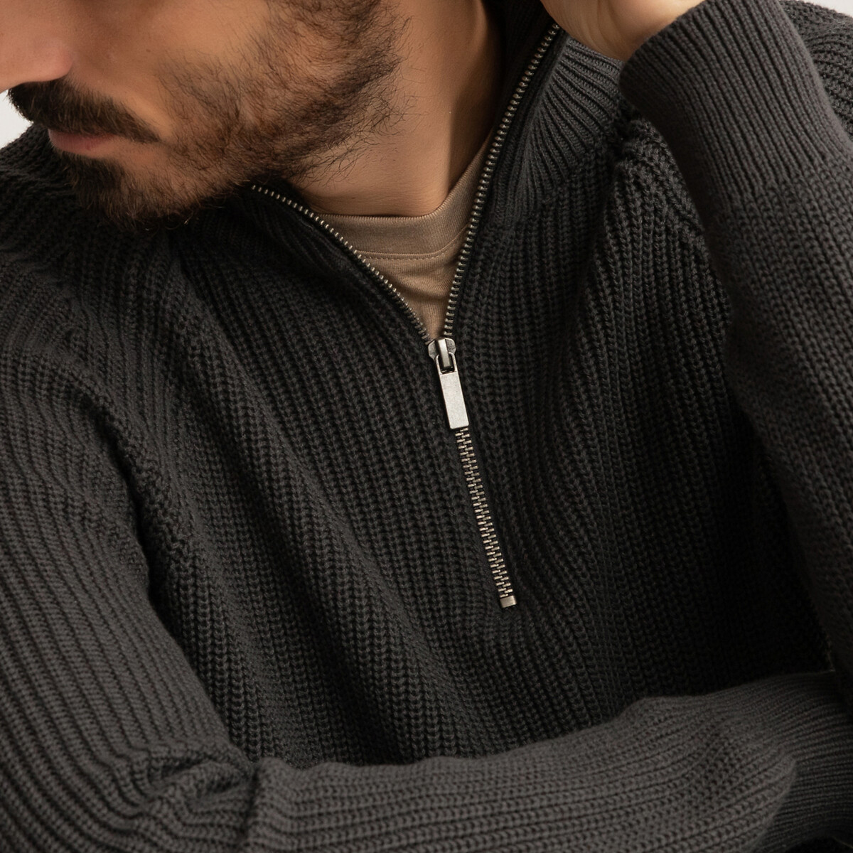 Пуловер LaRedoute С воротником-стойкой на молнии в английский рубчик L серый, размер L - фото 3