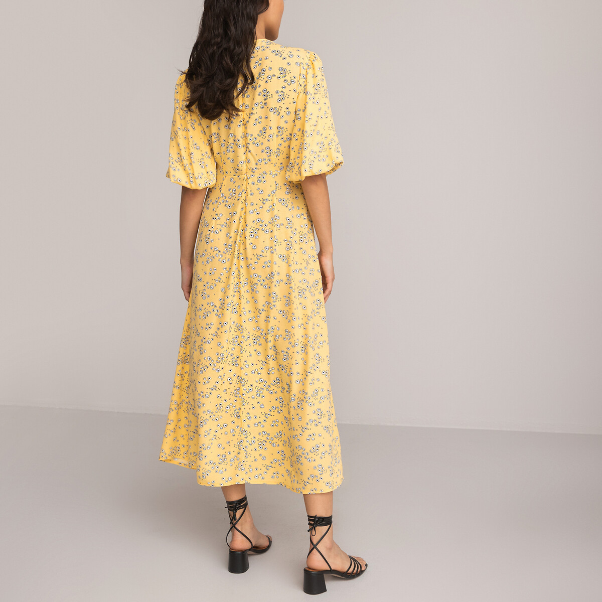 Платье Длинное с V-образным вырезом короткими рукавами с напуском 40 желтый LaRedoute, размер 40 - фото 4