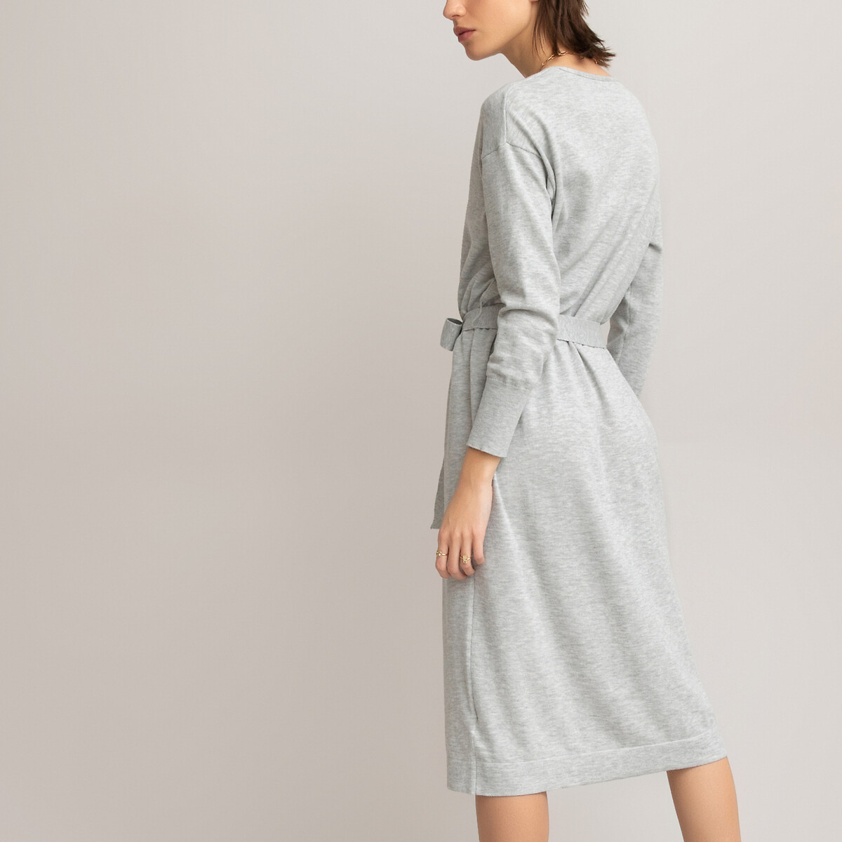 Платье-пуловер LaRedoute С v-образным вырезом и длинными рукавами M серый, размер M - фото 4