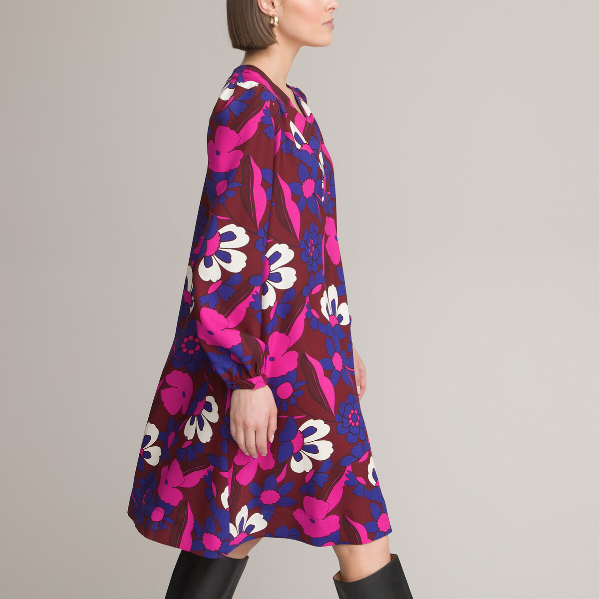Платье Прямое средней длины с цветочным принтом 58 фиолетовый LaRedoute, размер 58 - фото 3