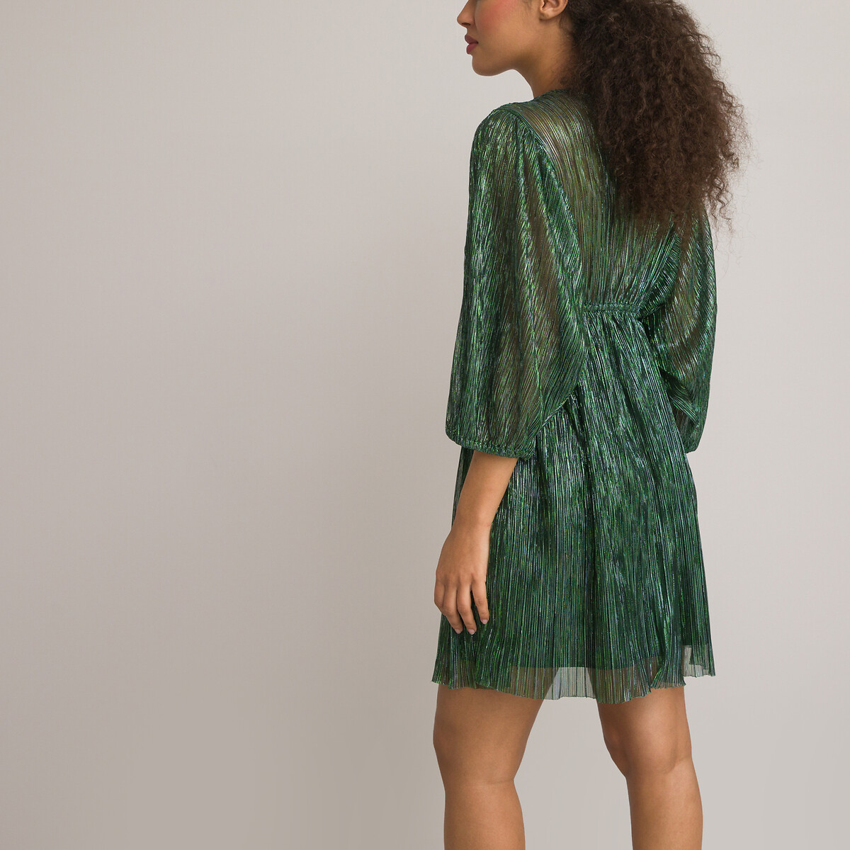 Платье Короткое с V-образным вырезом и длинными рукавами из блестящего трикотажа 50 зеленый LaRedoute, размер 50 - фото 4