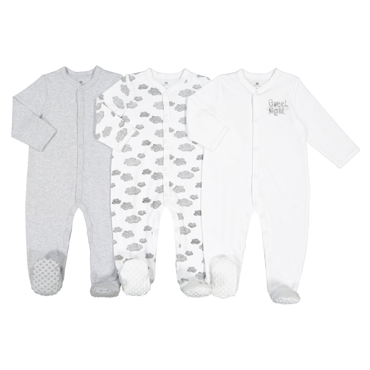 

3 пижамы 0 мес- 2 лет, Белый + серый