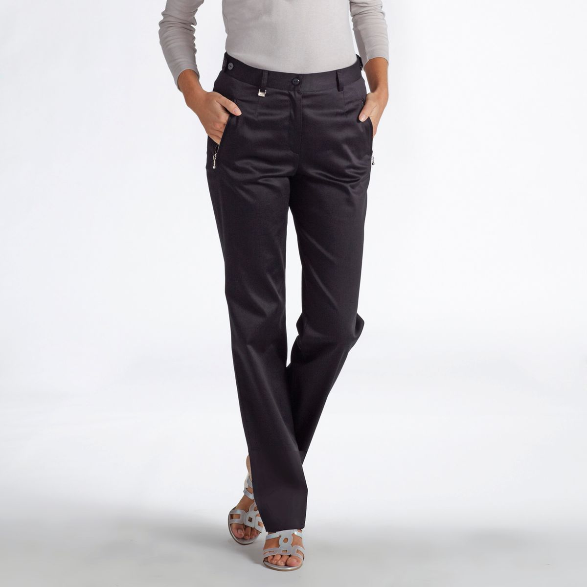 Pantalon spécial voyage, satin de coton stretch