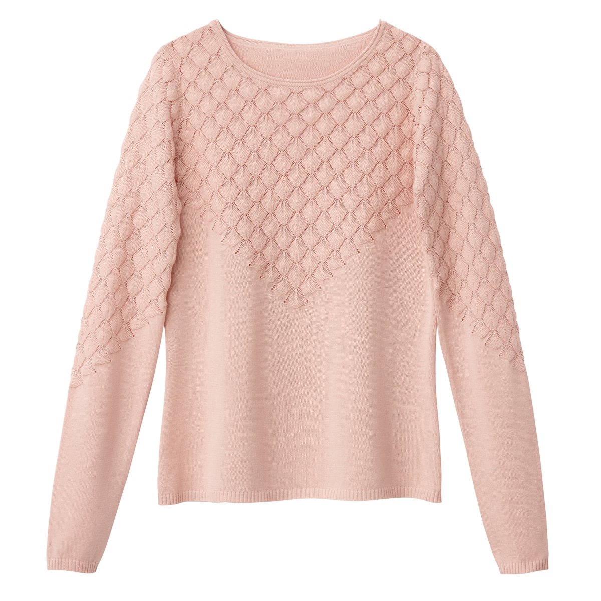 Пуловер LA REDOUTE COLLECTIONS Пуловер С круглым вырезом и длинными рукавами из оригинального трикотажа S розовый, размер S