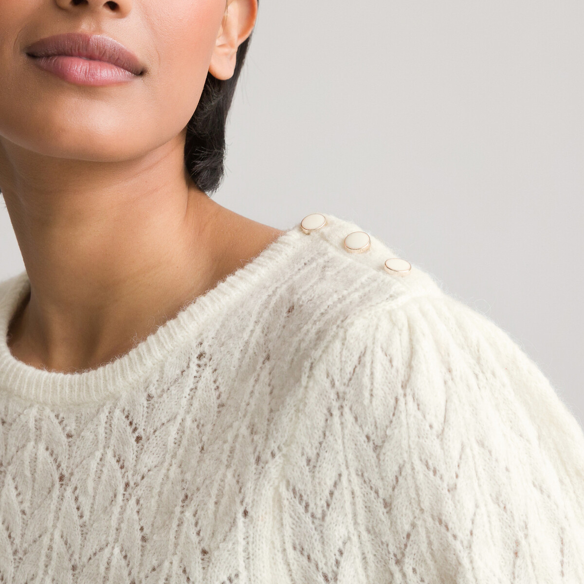 Пуловер LA REDOUTE COLLECTIONS С круглым вырезом из трикотажа пуантель M белый, размер M - фото 3