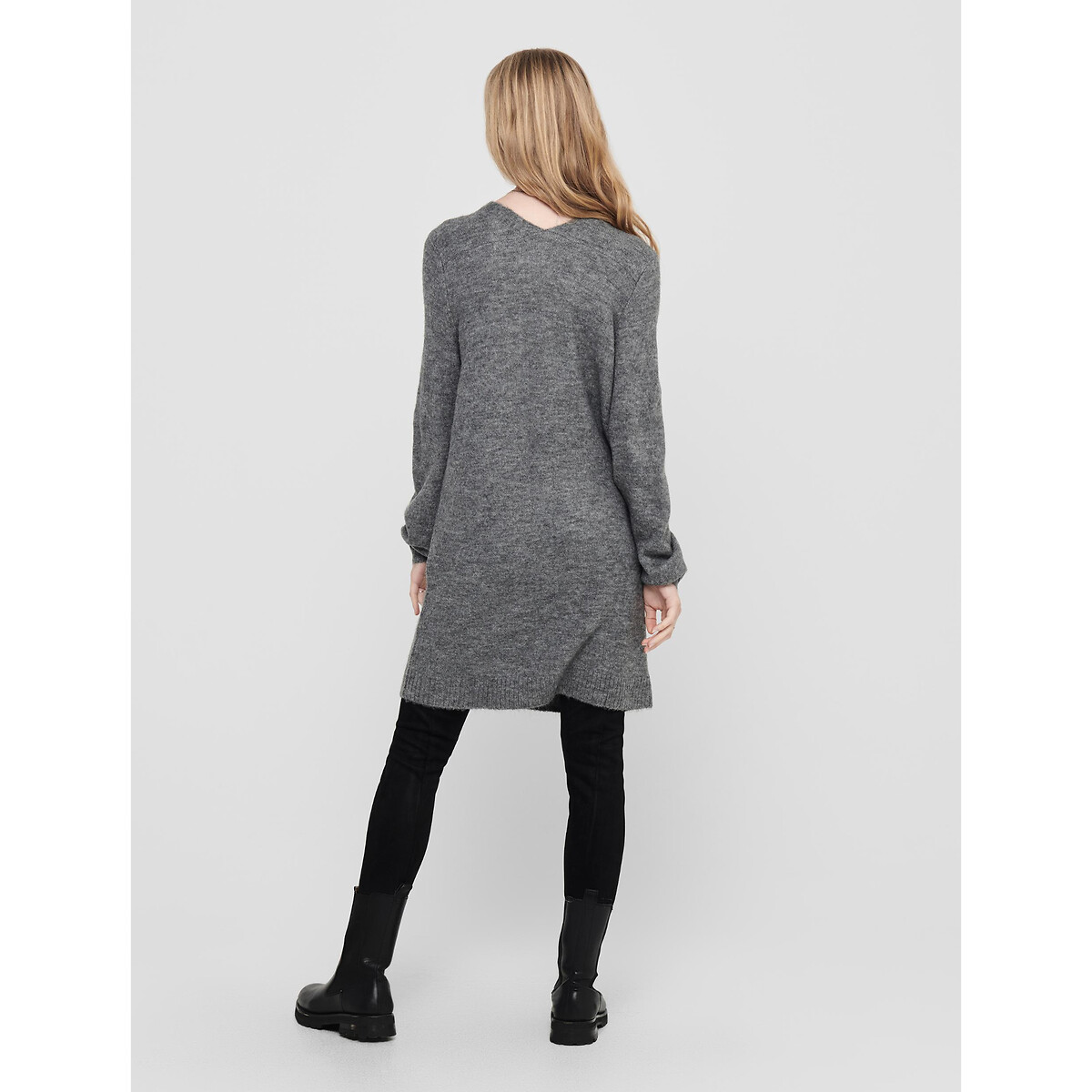 Платье-пуловер С V-образным вырезом M серый LaRedoute, размер M - фото 3