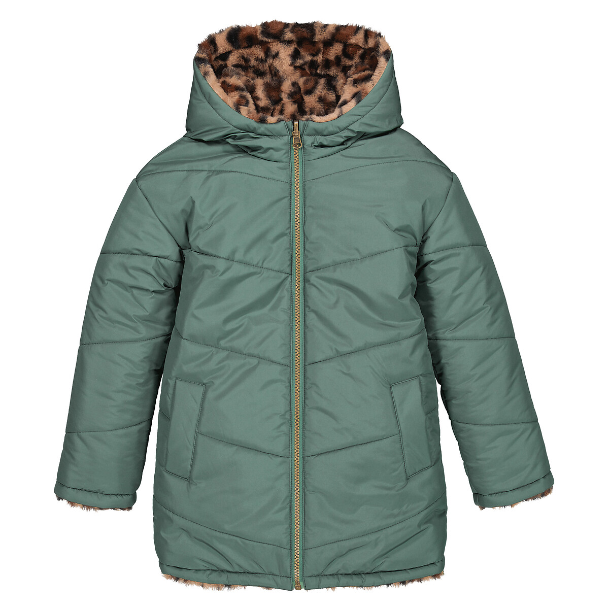 Куртка Стеганая утепленная двухсторонняя с капюшоном 10 лет - 138 см зеленый LaRedoute, размер 10 лет - 138 см - фото 3