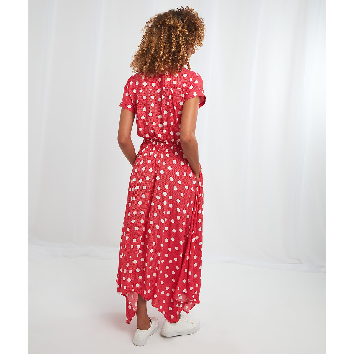 Платье JOE BROWNS Длинное асимметричное с рубашечным воротником в горошек 46 красный, размер 46 - фото 3
