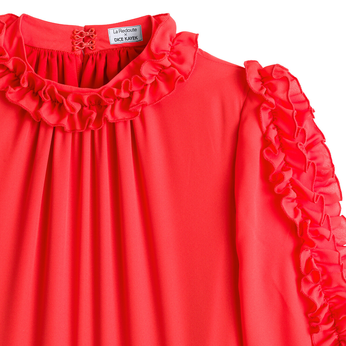 Платье LaRedoute Короткое с воротником с воланом длинные рукава 50 красный, размер 50 - фото 2