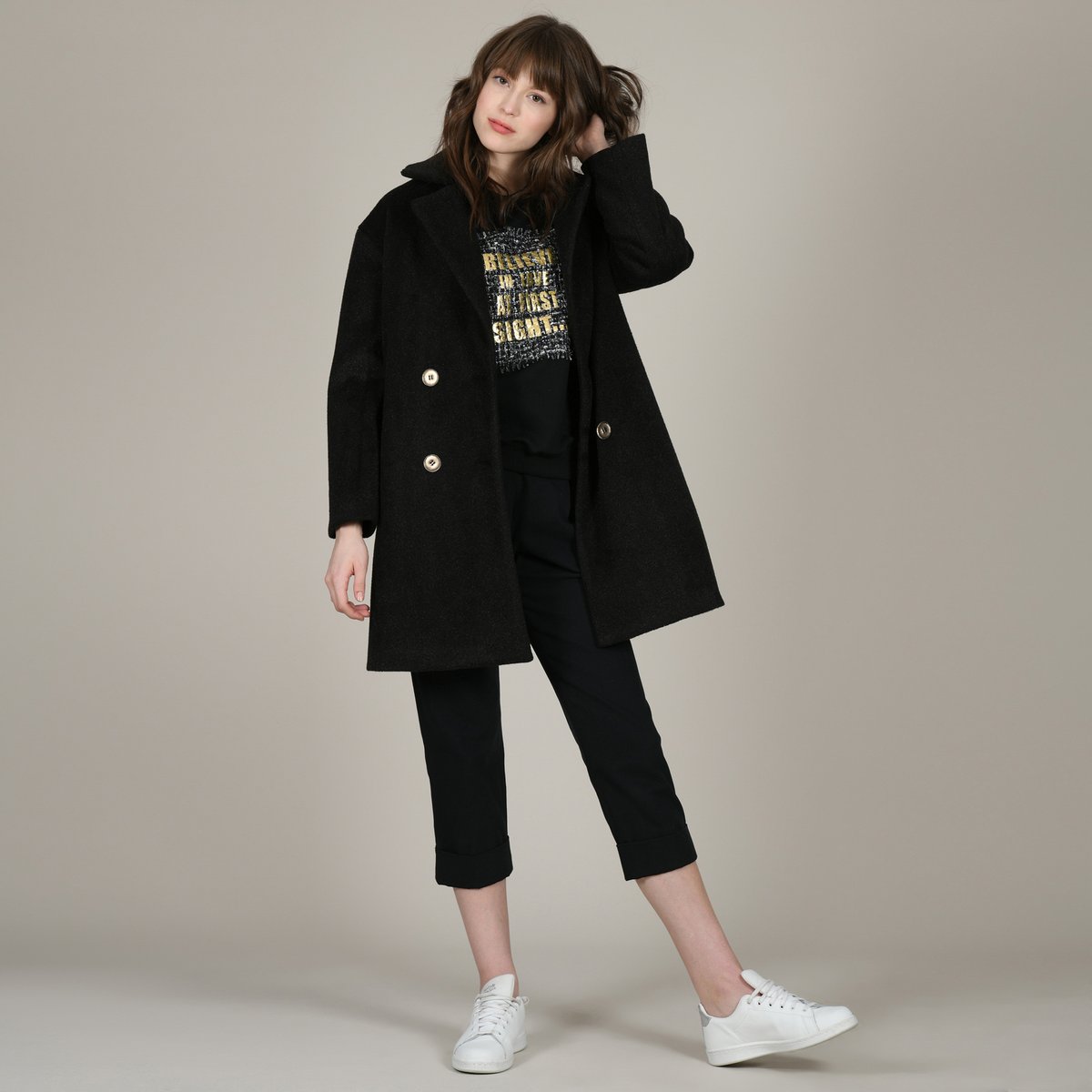 Пальто La Redoute Средней длины с пиджачным воротником M черный, размер M - фото 2