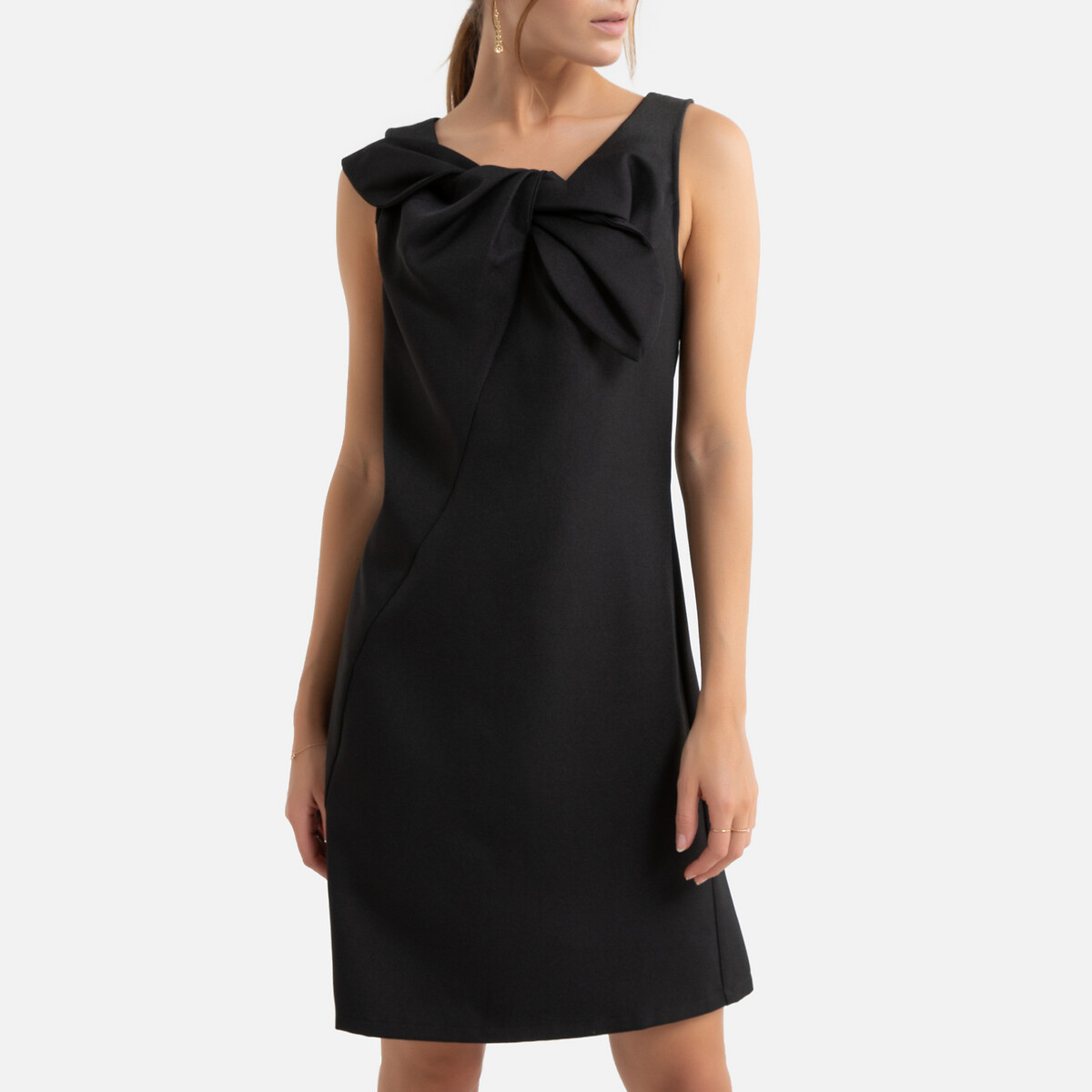 Платье La Redoute Короткое расклешенное бантик спереди XS черный, размер XS - фото 1