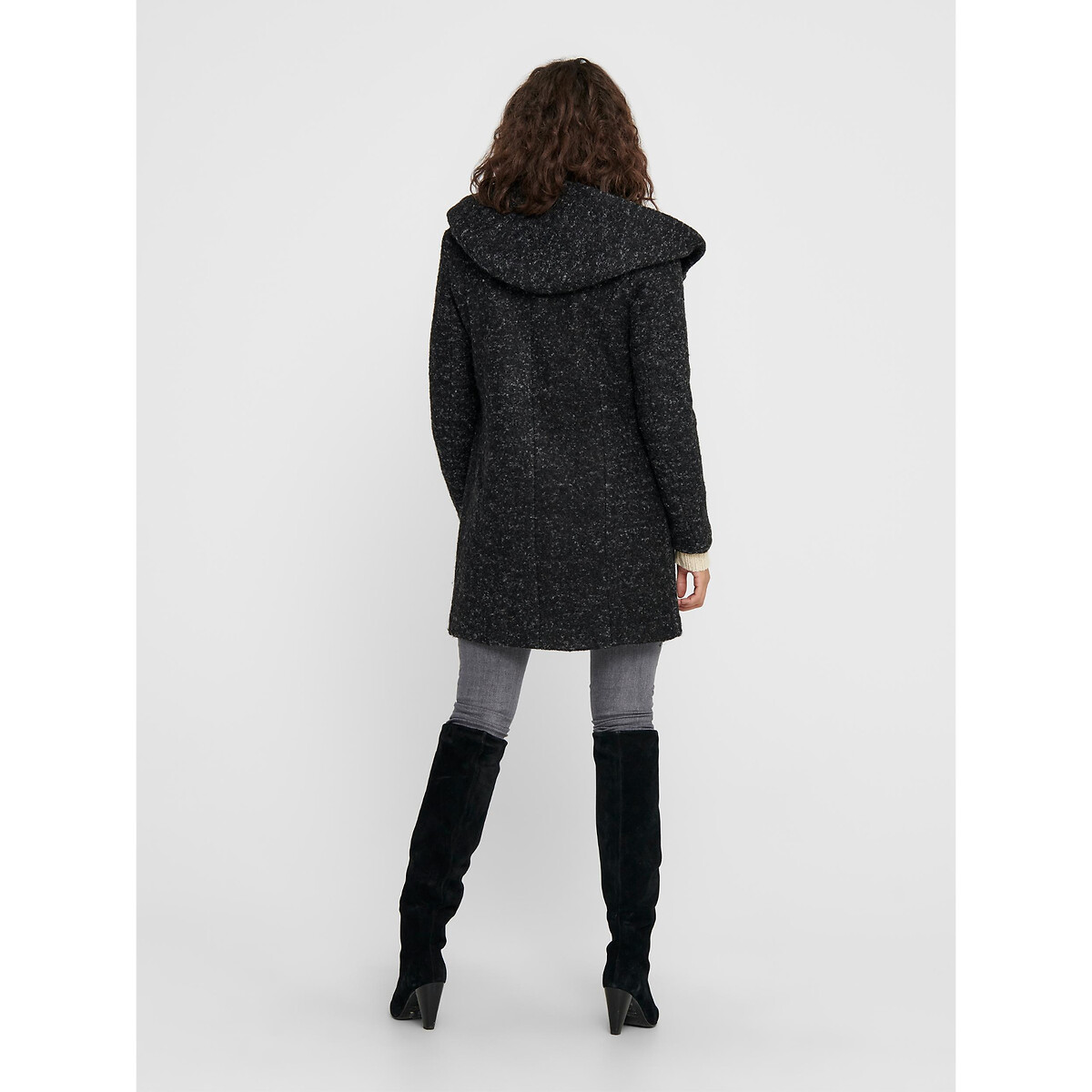 Пальто La Redoute Длинное из малой пряжи с капюшоном XS черный, размер XS - фото 5