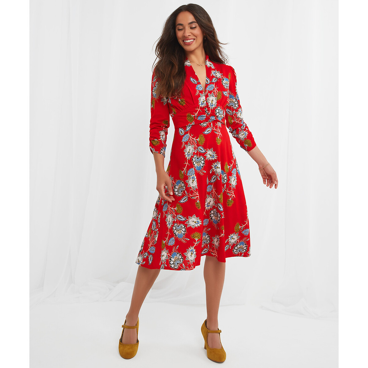 Платье JOE BROWNS Платье С V-образным вырезом цветочный принт 50 красный, размер 50 - фото 2