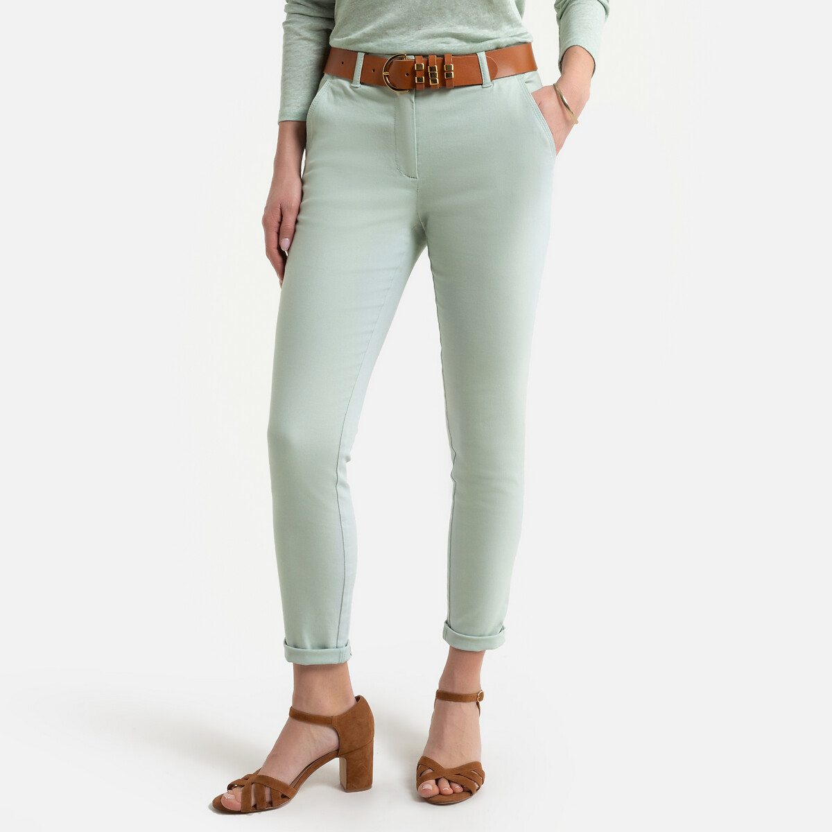Calças direitas chino, sarjado stretch